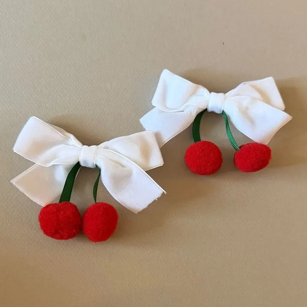 Bow Hair Clips with Red Cherry A1615